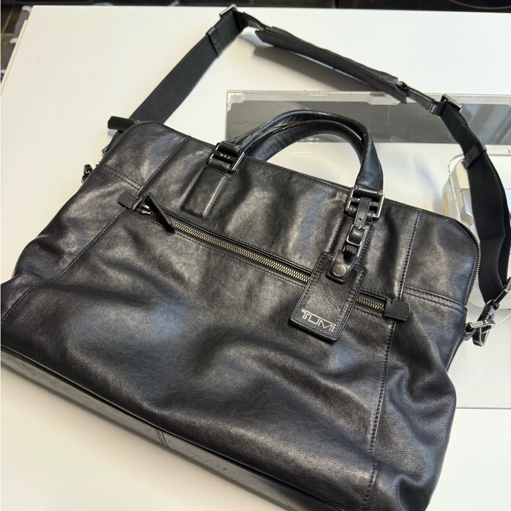 TUMI Black Leather Briefcase